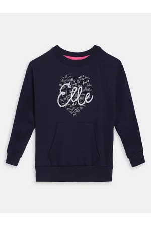 Elle Girls Navy Blue & White Printed Sweatshirt