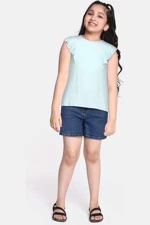 AND Girls Blue Regular Fit Denim Shorts