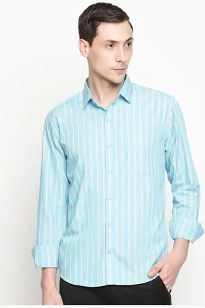 Copperline Men Blue Comfort Slim Fit Striped Cotton Casual Shirt