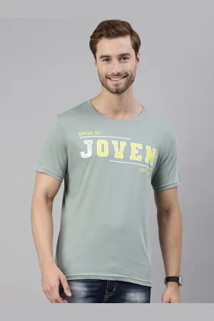 Joven Men Green Typography Printed Pure Cotton T-Shirt