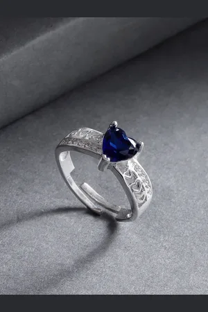 Jewels Galaxy Navy Blue Silver-Plated Stone Studded Handcrafted Adjustable Finger Ring