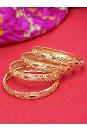 Shining Diva Set Of 4 Gold-Plated Green & Red Meenakari Bangles