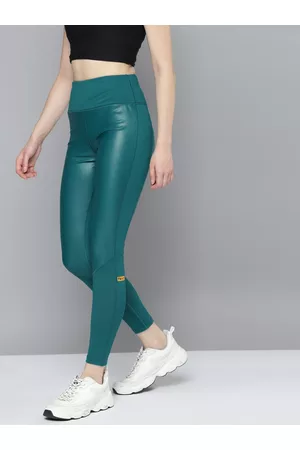 Fitkin Women Teal Green Solid Rapid Dry Training Tights