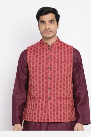 Fabindia Men Red Cotton Nehru Jackets