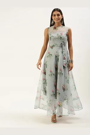 Ethnovog Grey Floral Layered Maxi Dress