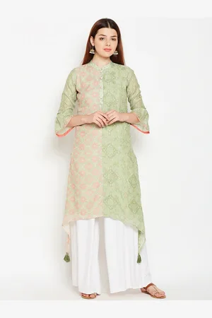BE INDI Women Green Quirky Striped Flared Sleeves Kurta
