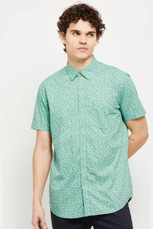 Max Collection Men Sea Green Micro Ditsy Printed Pure Cotton Casual Shirt