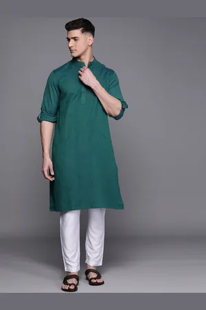 Fabindia Men Green Pure Cotton Woven Design Comfort Fit Kurta