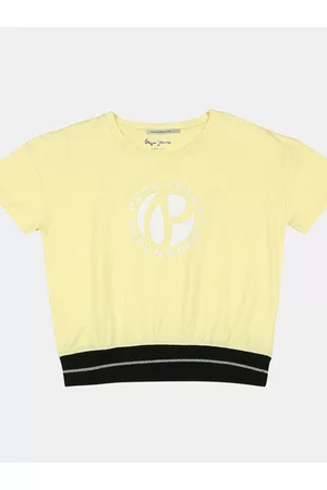 Pepe Jeans Girls Yellow & White Brand Logo Printed Cotton T-shirt