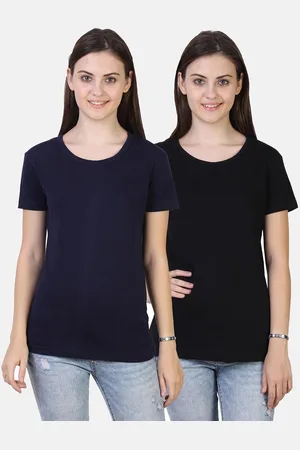 Fleximaa Women Pack of 2 Navy Blue & Black Cotton T-shirts