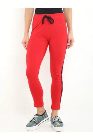 Fleximaa Women Red Solid Cotton Track Pants