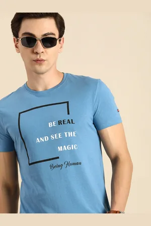 Being Human Clothing Men Blue Typography Printed Slim Fit Pure Cotton Casual T-shirt