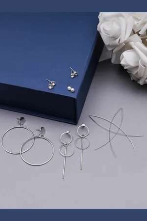 karatcart Set of 6 Silver-Toned Classic Studs Earrings