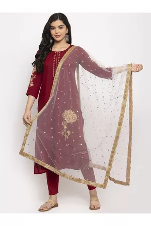 Clora Creation Women White & Gold-Toned Embroidered Dupatta with Sequinned