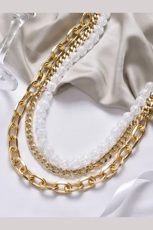 Joker & Witch Women Gold-Toned & White Set Of 3 Layered Necklace