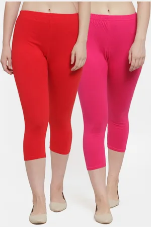 Jinfo Women Pack of 2 Red & Pink Capris