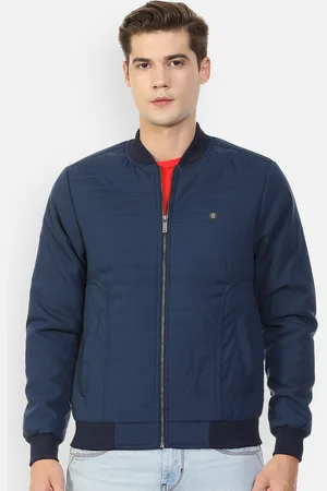Louis Philippe Men Navy Blue Bomber Jacket