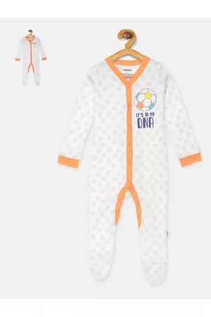 mackly Infant Boys Pack Of 2 Printed 100% Cotton Sleepsuits