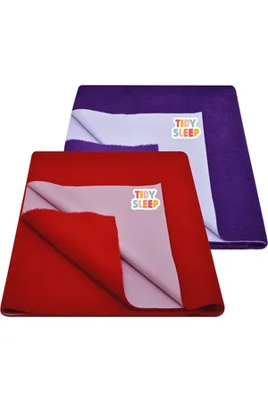 TIDY SLEEP Kids Set Of 2 Red & Violet Water Proof Mattress Protector