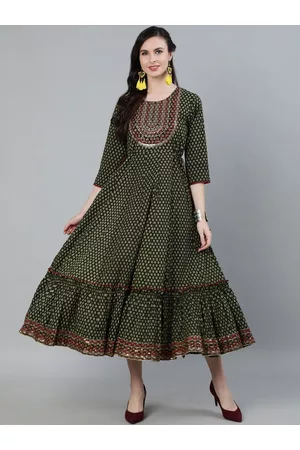 Ishin Green Floral Maxi Midi Dress