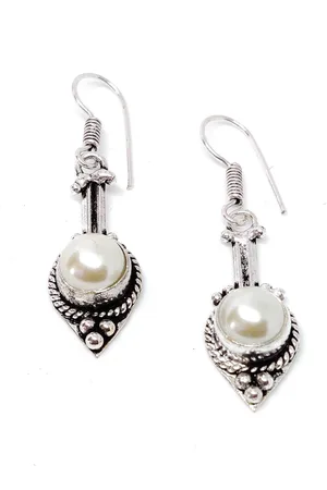 EL REGALO Silver-Toned & White German Silver Contemporary Drop Earrings