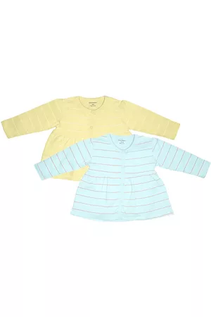 My Milestones Infants Girls Pack Of 2 Yellow & Blue Striped Cotton A-Line Dress
