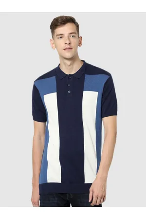 Celio Men Navy Blue Colourblocked Polo Collar T-shirt