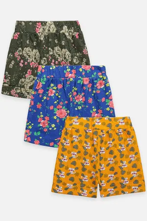 LilPicks Girls Pack Of 3 Floral Printed Mid-Rise Cotton Regular Shorts