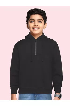 Roadster Boys Black Solid Hooded Sweatshirt