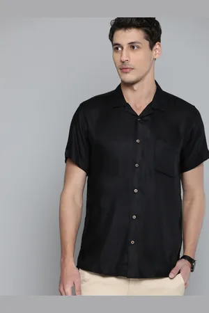 DENNISON Men Black Cotton Twill Weave Slim Fit Casual Shirt