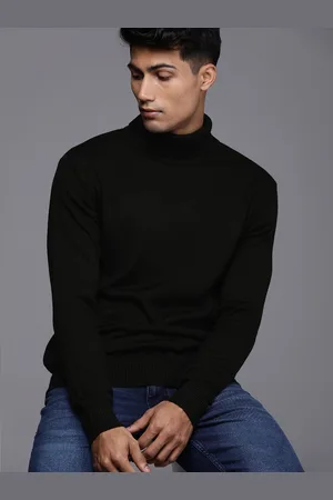 WROGN Men Black Slim Fit Turtle Neck Pullover
