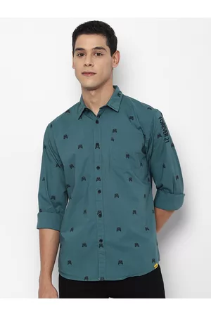 Forever 21 Men Blue Opaque Printed Casual Shirt