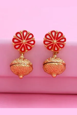 ESTELE Red & Gold-Toned Floral Drop Earrings