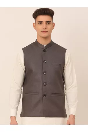 Jompers Men Charcoal Solid Nehru Jacket
