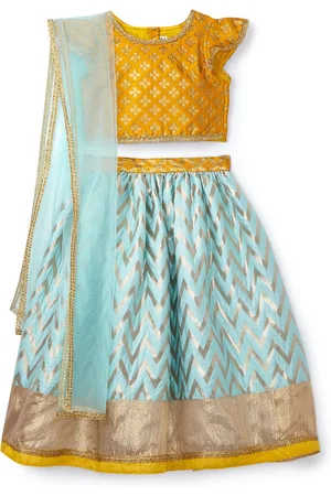 HERE&NOW Girls Blue & Yellow Ready to Wear Lehenga Choli