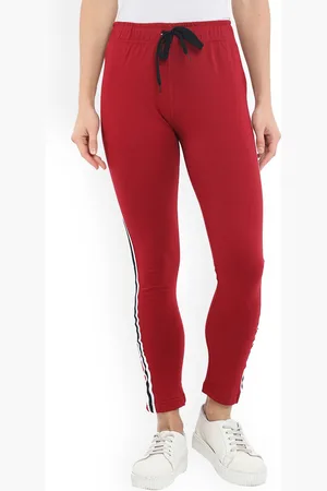Fleximaa Women Maroon Solid Cotton Track Pants
