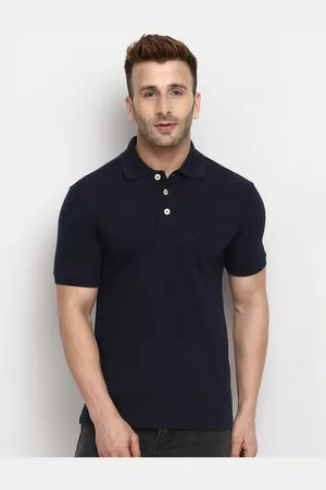 CHKOKKO Men Navy Blue Polo Collar Training or Gym T-shirt
