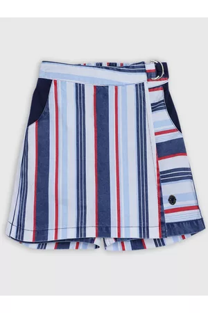 Blue Giraffe Girls White & Blue Striped Skorts