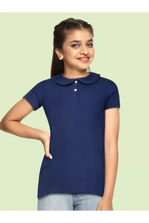 METRO KIDS COMPANY Girls Navy Blue Polo Collar T-shirt
