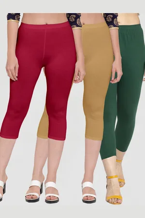 Jinfo Women Green & Maroon Pack Of 3 Solid Capris