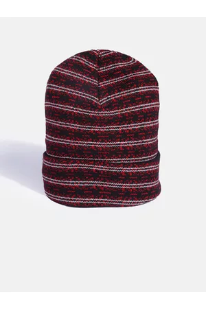 YK Kids Black & Red Self Striped Beanie