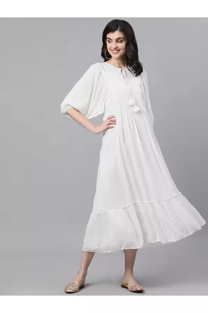Ishin Women White Solid A-Line Dress