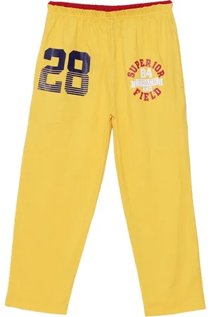 Fashionable Boys Yellow Typography Pure Cotton Track Pants