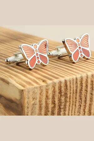 Alvaro Castagnino Silver-Toned & Red Quirky Butterfly Shaped Cufflink