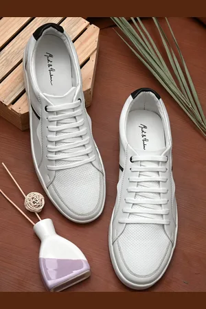 Mast & Harbour Men White Perforations Lightweight PU Sneakers