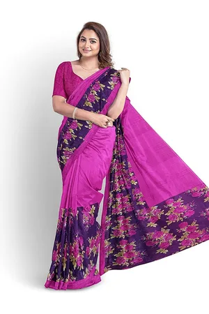 Florence Pink & Blue Floral Pure Georgette Fusion Dharmavaram Saree