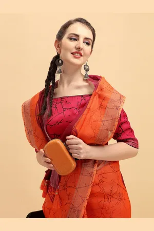Sangria Orange Tie and Dye Pure Linen Saree
