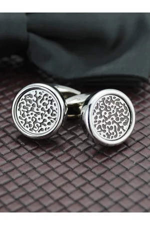 Kavove Silver-Toned & Black Textured Cufflink