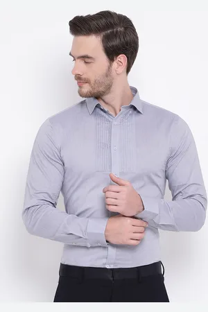 HARSAM Men Grey Slim Fit Solid Formal Shirt