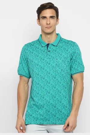 Turtle Men Green Cotton Printed Polo Collar Slim Fit T-shirt